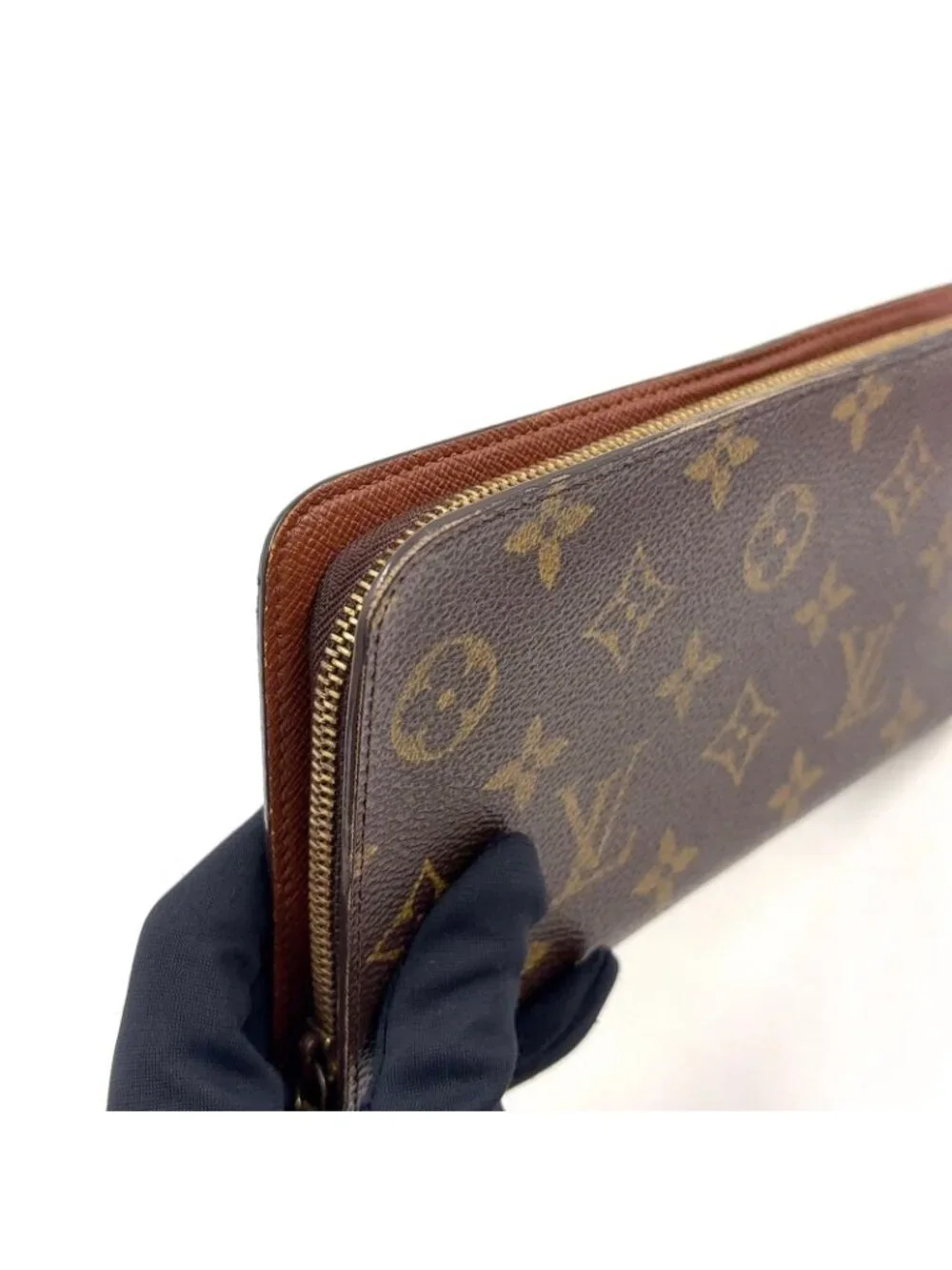 Louis Vuitton Porto Monnaie Zip Monogram Leather Brown Round Zippy Wallet Gold